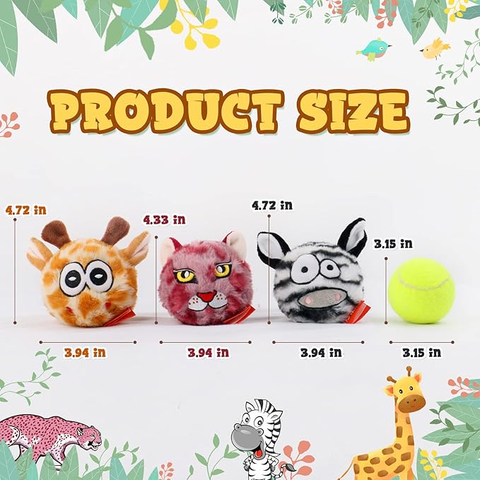 DKING 3Pack Squeaky Dog Balls,2 in1 Funny Puppy Ball Toys,Birthday Dog Toy for Small Medium Dogs (Animal Ball)-PawvioPets