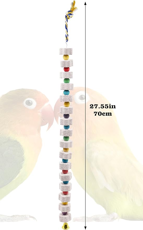 2 Pack 27 Inches Extra Long Bird Chewing Toy, Parrot Beak Grinding Calcium Stone with Bells, Bird Cage Accessories, Cage Toys for Cockatiel Parakeet Parrot Budgies Rat Hamster Rabbit African Grey-PawvioPets