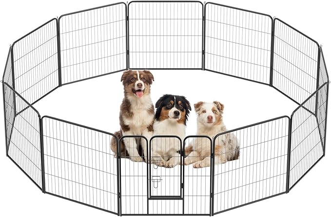 BestPet Dog Playpen Indoor 32 inch 12 Panels Metal Dog Pen Pet Dog Fence Outdoor Exercise Pen with Doors,Pet Puppy Playpen for RV Camping Yard, Black-PawvioPets