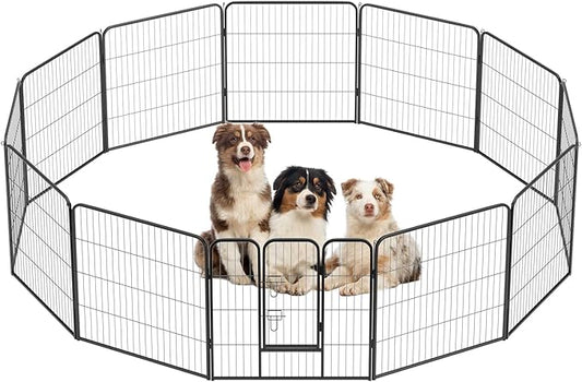 BestPet Dog Playpen Indoor 32 inch 12 Panels Metal Dog Pen Pet Dog Fence Outdoor Exercise Pen with Doors,Pet Puppy Playpen for RV Camping Yard, Black-PawvioPets