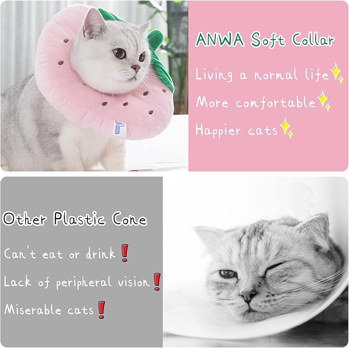 ANWA Adjustable Cat Cone Collar Soft, Cute Cat Donut Collar After Surgery, Kitten Recovery Cones to Stop Licking-PawvioPets