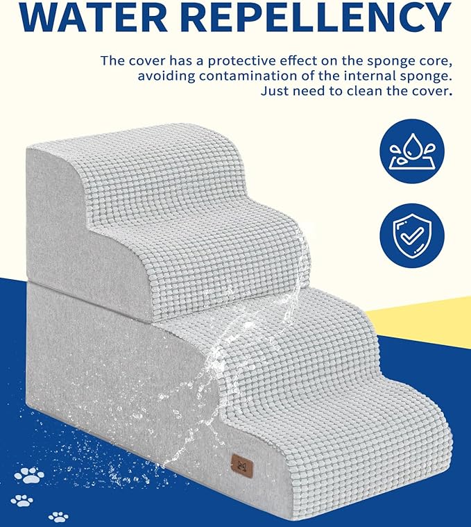 Dog Step for Bed, Dog Stair 4-Step 35D Pet Stair 19.7" H for High Bed or Sofa Non-Slip Balanced Pet Step Indoor, Light Grey-PawvioPets