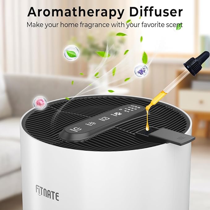 FITNATE Air Purifiers for Home Large Room Up to 1076 Ft² with Aromatherapy, H13 True HEPA Air Purifier for Pets, Quiet Air Cleaner for Smoke Dust Pollen Pets Dander Odor, with Night Light,Timer, White-PawvioPets