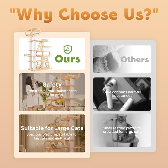 76.8'' Modern Cat Tree for Indoor Cats, Tall Wooden Cat Tower for Home Decoration, Multi-Level Tower with Transparent Cat Bed, Huge Cat Condo for Multi-Cat Families-PawvioPets