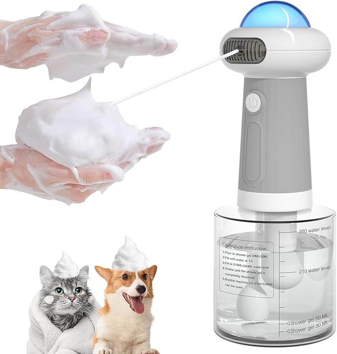 Dog Shampoo Dispenser, UFO Dog Shampoo Sprayer Electric Foaming Shampoo Dispenser for Dog and Cat Washing, for Bathtub, Kitchen Sink, Bathroom Cleaning, Grey-PawvioPets
