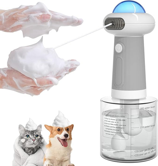 Dog Shampoo Dispenser, UFO Dog Shampoo Sprayer Electric Foaming Shampoo Dispenser for Dog and Cat Washing, for Bathtub, Kitchen Sink, Bathroom Cleaning, Grey-PawvioPets