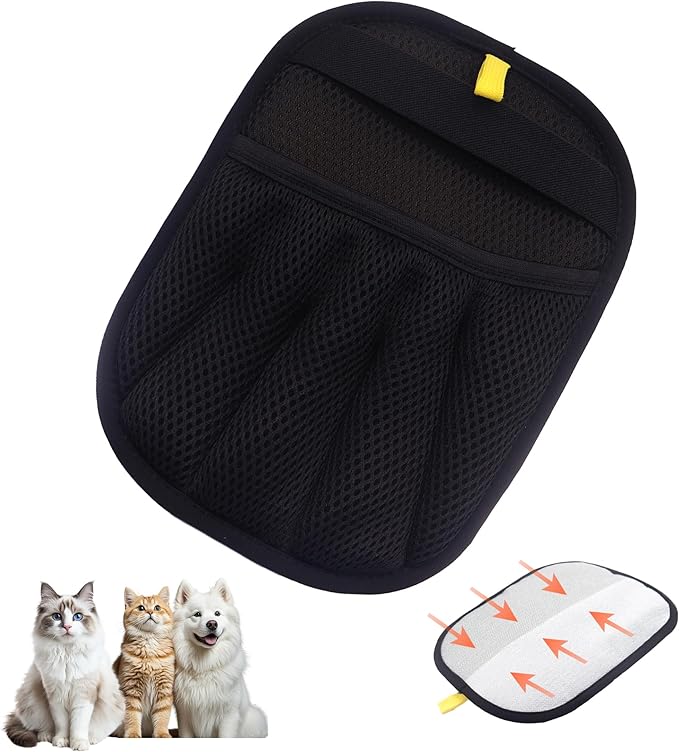 Electrostatic Pet Hair Remover Glove, Reusable Pet Hair Removal Glove for Dog & Cat Grooming, Double Sided Static Pet Hair Fur Remover Tool Mitt Gloves (2PCS) (1 Gloves+1 flea Comb)-PawvioPets