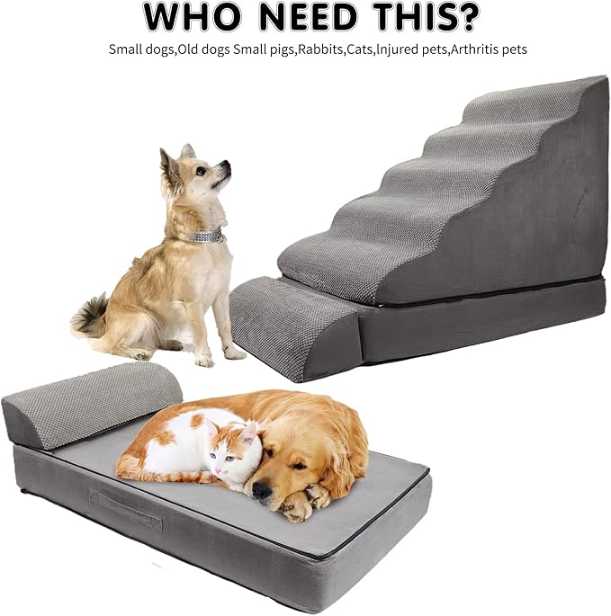 Dog Stairs & Steps for High Beds 30 Inches Tall, LitaiL 6 Steps Pet Stairs/Steps for Beds 24-30inch High for Small Large Dogs, Non-Slip Dog Ramps/Ladder for Old Dogs/Cats-PawvioPets