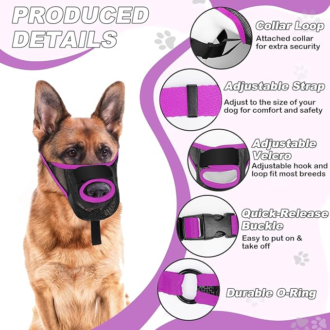 Dog Muzzle, Soft Air Mesh Muzzle for Small Medium Large Dogs Anti Biting Barking Chewing Scavenging, Breathable Adjustable Loop Pets Muzzle with Front Opening Design Allows Panting Drinking(Purple,XL)-PawvioPets