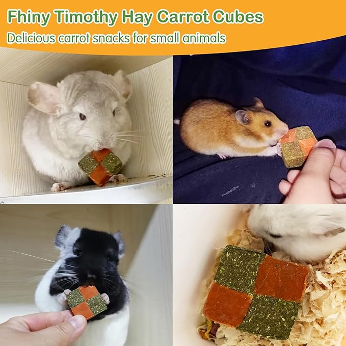 Fhiny 24 PCS Rabbit Chew Toys, Natural Timothy Hay Carrot Biscuit Handmade Bunny Molar Toys for Teeth Small Animal Snacks for Rabbits Guinea Pigs Chinchillas Hamsters Gerbils-PawvioPets
