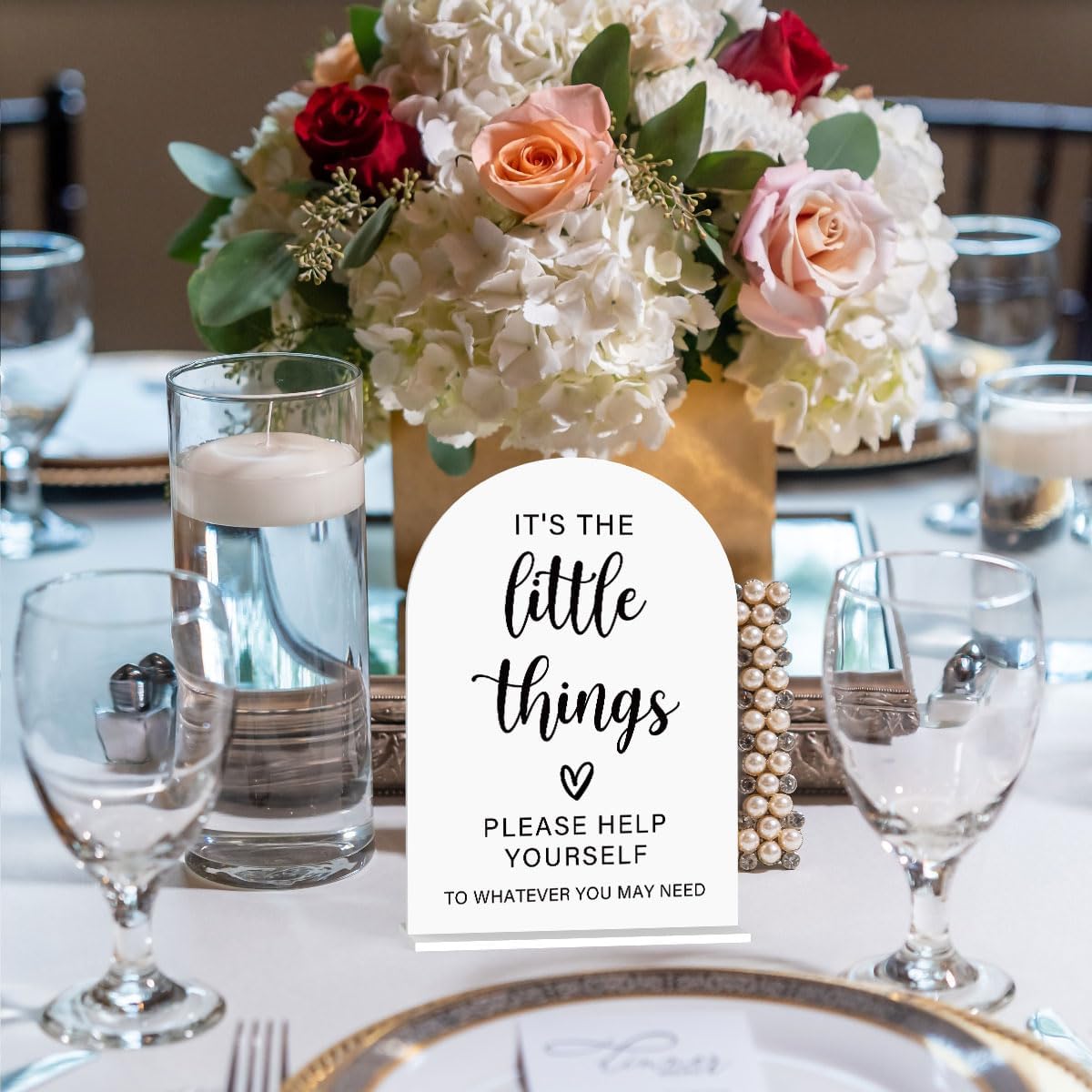 Acrylic Wedding Sign, Bridal Shower Decorations, It's the Little Things Sign for Ceremony, Modern Font Table Signs, Acrylic Table Top Signs for Wedding Reception and Event Party (White)