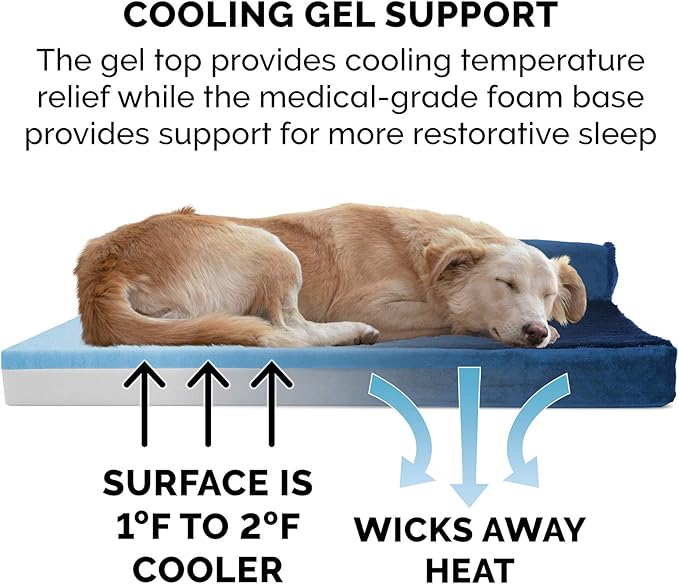 Furhaven Cooling Gel Dog Bed for Large Dogs w/ Removable Bolsters & Washable Cover, For Dogs Up to 125 lbs - Plush & Velvet L Shaped Chaise - Deep Sapphire, Jumbo Plus/XXL-PawvioPets