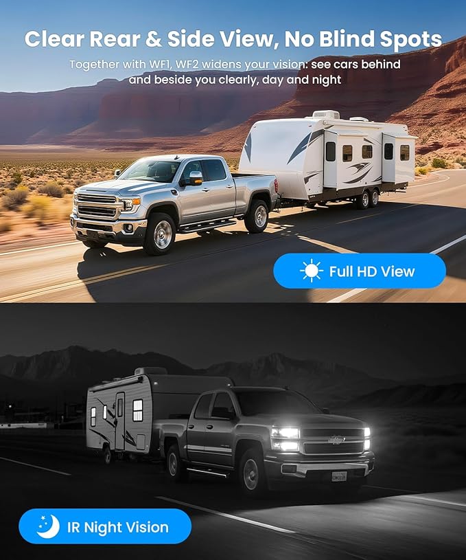 AUTO-VOX RV Backup Camera Wireless System: Left/Right Side Cameras, Adjustable Angle with IR Night Vision, IP69K Waterproof, Works Only with WF1, for Class A/B/C Motorhome, 5th Wheel, Travel Trailer-PawvioPets