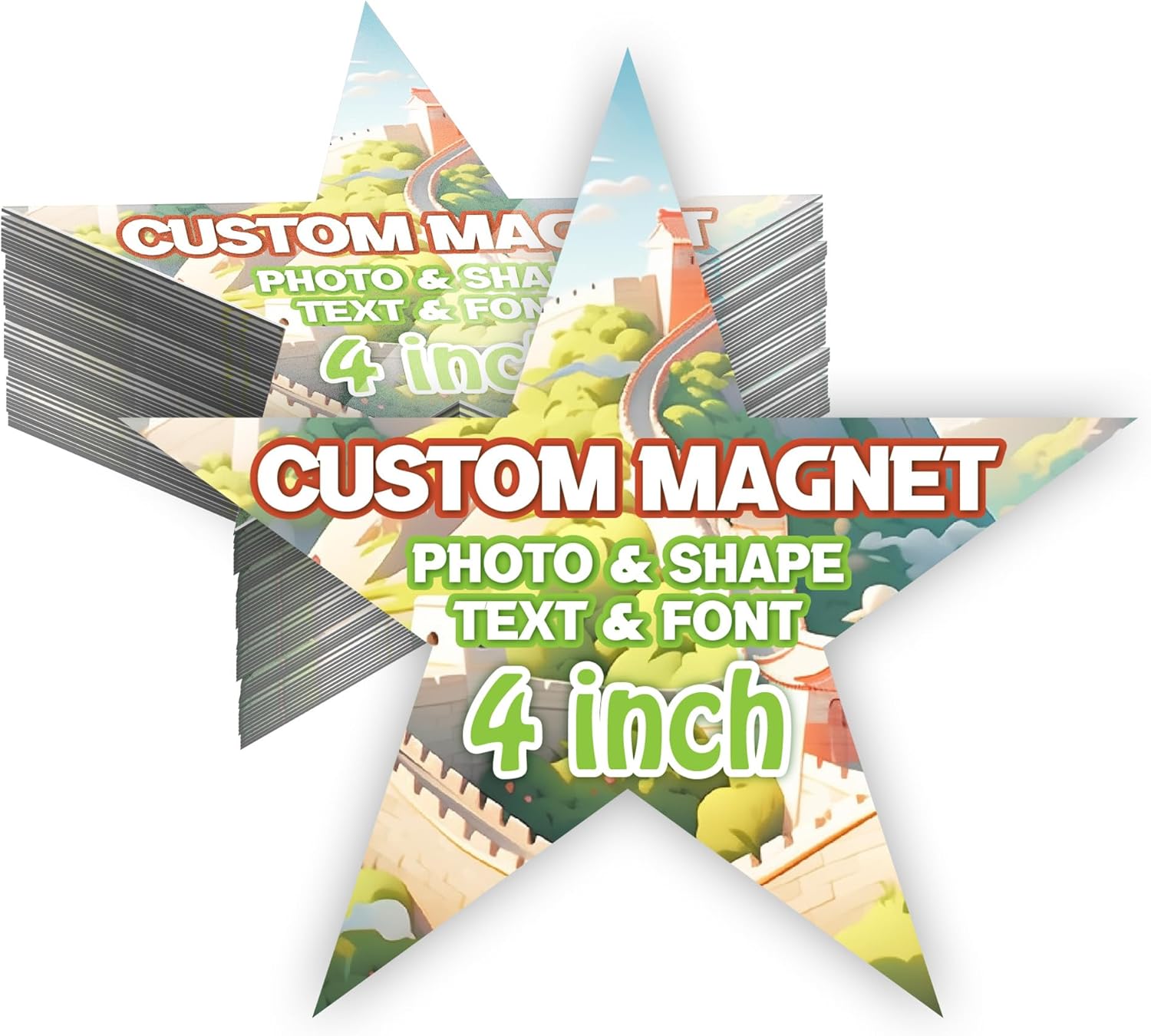 KETABAO – 4" Custom Star Photo Magnets - Upload Your Photo for Personalized Magnets - Choose Your Shape - Add Your Text Fridge, Locker, and Car & More