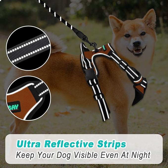 BARKBAY No Pull Dog Harness Large Step in Reflective Dog Harness with Front Clip and Easy Control Handle for Walking Training Running(Orange,XL)-PawvioPets