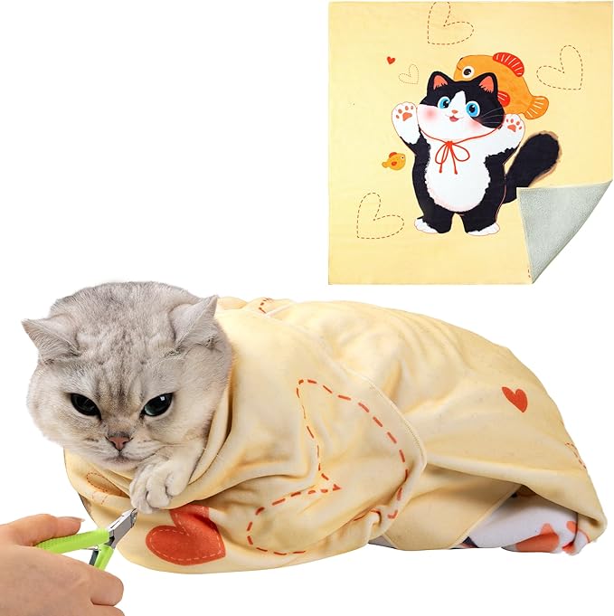 Cat Grooming Wrap,Anti-Escape Cat Wrap for Grooming,Self-Adherent Soft Cat Blanket to Wrap,Clip Nails, Anti-Bite, Anti-Scratch,Cat Calming Wrap,Cat Burrito Wrap,Swaddle Wrap Pet Tool-PawvioPets