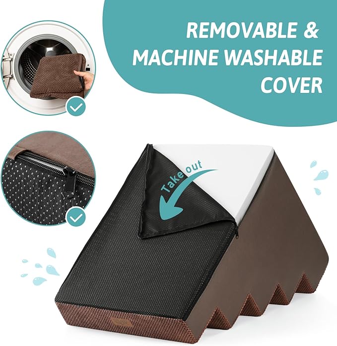 Dog Stairs for Small Dogs, 5 Tier Wider Pet Stairs for High Beds, 23.6" H Non-Slip Dog Steps for Old Cats, Puppies, Small Medium Dogs, 29.5x19.7x23.6 inch, Brown-PawvioPets