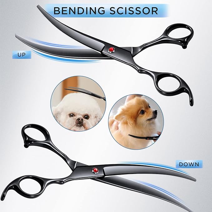 Gimars 7.0in Professional 4CR Stainless Steel Safety Round Tip 6 in 1 Dog Grooming Scissors Heavy Duty Titanium Coated Pet Grooming Scissor for Dogs, Cats and Other Animals-PawvioPets