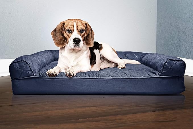 Furhaven Orthopedic Dog Bed for Medium/Small Dogs w/ Removable Bolsters & Washable Cover, For Dogs Up to 35 lbs - Quilted Sofa - Navy (Blue), Medium-PawvioPets