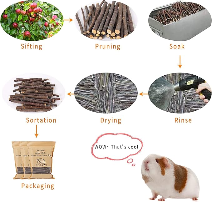 600g Apple Sticks Molar Wood Treats, Rabbit Toys Chinchilla Guinea Pig Bunny Toys Wood Chews Sticks for Teeth Rabbit Food Guinea Pig Hamster Gerbil Chews Small Animals Snacks(150 Pcs)-PawvioPets