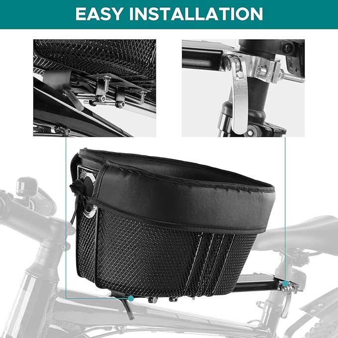 Dog Bike Basket Mountain Bike Shopping Basket Portable Cat and Dog Carrier for Bike Front Crossbar with Sponge Liner ty Strap (Black)-PawvioPets