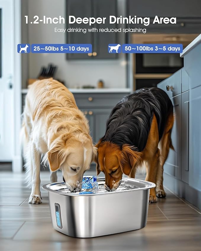 Dog Water Fountain for Large Dogs - 3 Gallon Stainless Steel Dog Water Bowl Dispenser with 4 Filters, Automatic Big Extra Large Capacity Pet Water Fountain, Easy Clean with Quiet Pump-PawvioPets