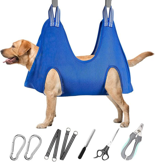Dog Grooming Hammock for Large & Giant Dogs, Pet Grooming Sling with Nail Clippers, Trimmers & Scissors – Comfortable & Safe Grooming Harness for Stress-Free Nail Trimming for XXXL Dogs-PawvioPets