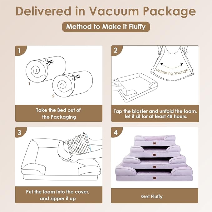 EHEYCIGA Orthopedic Dog Beds Large Sized Dog, Waterproof Memory Foam Pet Bed with Sides, Non-Slip Bottom Large Pet Bed with Washable Removable Cover, Lilac-PawvioPets