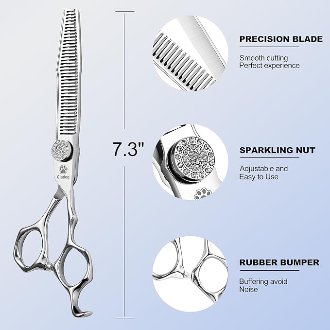GLADOG 6.5" 9CR Thinning Shears for Dogs - Professional Dog Thinning Scissors with Luxurious Diamond Pivot Nut, Ideal Dog Grooming Scissors for Reducing Bulk, Dog Shears，Dogs Scissor for Grooming-PawvioPets