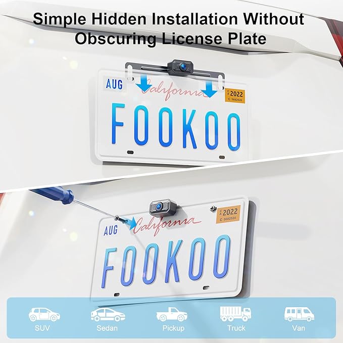 Fookoo HD 1080P 5-inch Wireless Backup Camera, 5" Split Screen Monitor Rear View Licence Plate Camera, DIY Guide Lines Wide Angle IP69 Waterproof Easy to Install for Car Pickup Van SUV - DW5CT-PawvioPets