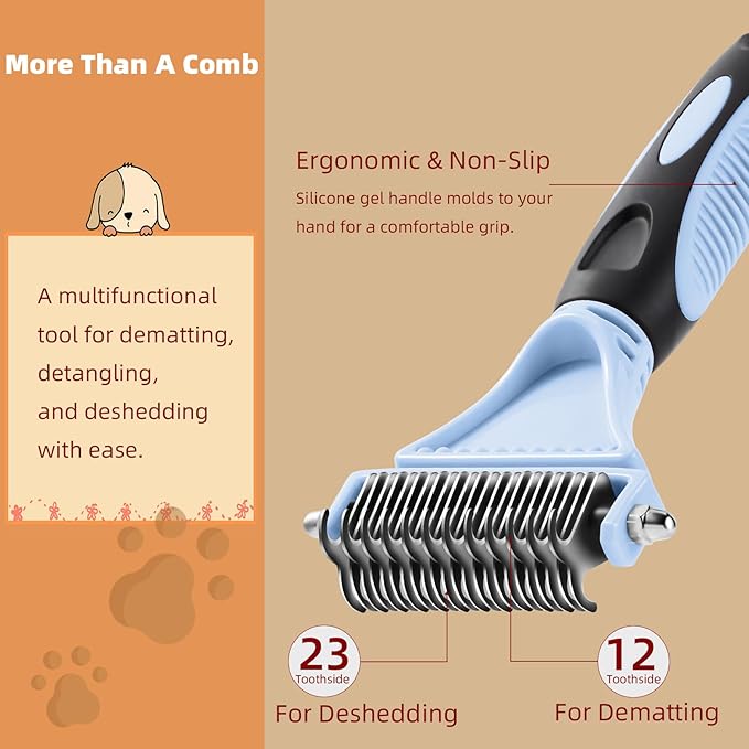3PCS Cat & Dog Brush Set: Slicker & Deshedding Brush, Dematting Comb, and Bath Brush – Premium Grooming Tools for Shedding & Tangle-Free Fur (blue)-PawvioPets