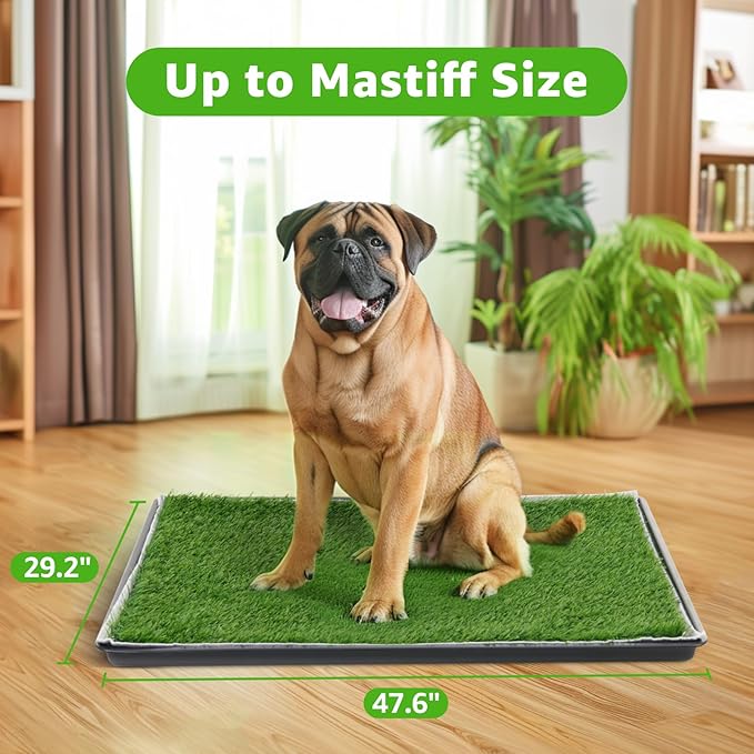 Dog Grass Large Potty Patch, Dog Litter Boxes Artificial Grass Bathroom Turf for Pet Training, Washable Puppy Pee Pad, Perfect Indoor/Outdoor Portable Potty Pet Loo (Potty system-47.6"x29.2")-PawvioPets