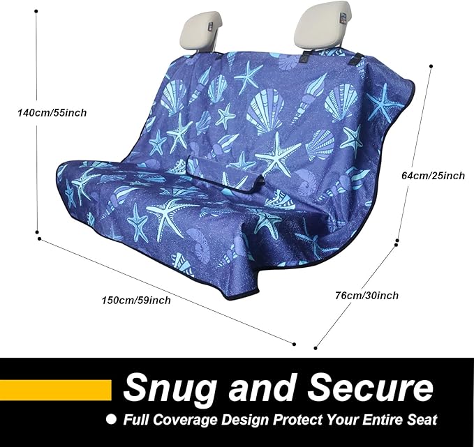 Back Seat Cover for Car Trucks Van SUV,Waterproof Rear Bench Towel Seat Covers for Dogs and Kids,Automotive Backseat Protector (Conch Shells Starfish)-PawvioPets