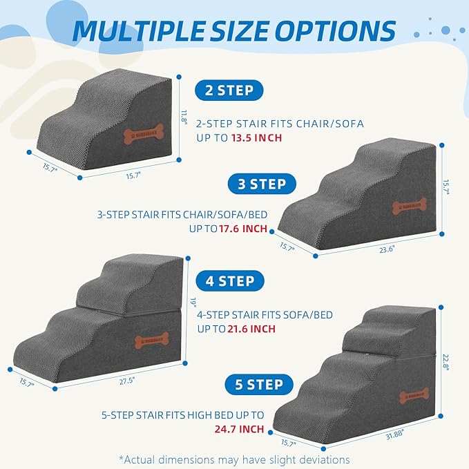 Dog Stairs 4 Steps for Small Dogs and Cats to Get on High Beds, Couch or Car, Pets Can Climb, Sit, Lie Down or Perch to Look Out Windows on The Spliceable Ramp, Provides Support, Grey（19" H）-PawvioPets
