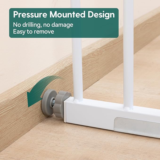 Babelio Metal Baby Gate, 29-43" Auto Close Easy Install Pet Gate, Extra Wide Walk Thru Child Safety Gate, 30" Tall Pressure Mounted Dog Gate for Doorways & Stairs, White-PawvioPets