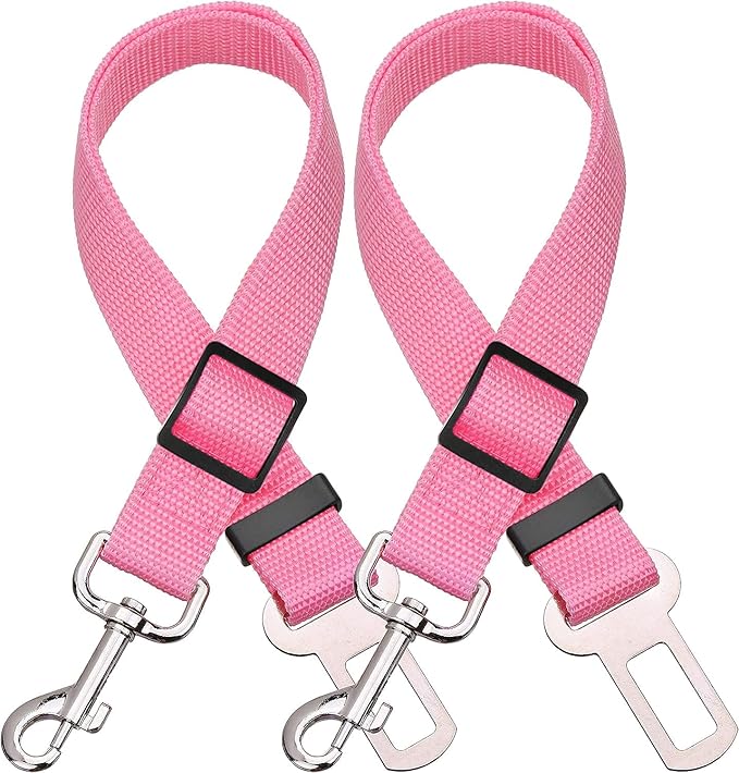 Elisel Elisel 2 Packs Adjustable Length Pet Dog Cat car seat Belt Pet seat Belt Pet Accessories for Dogs Cats and Pets (Pink)-PawvioPets