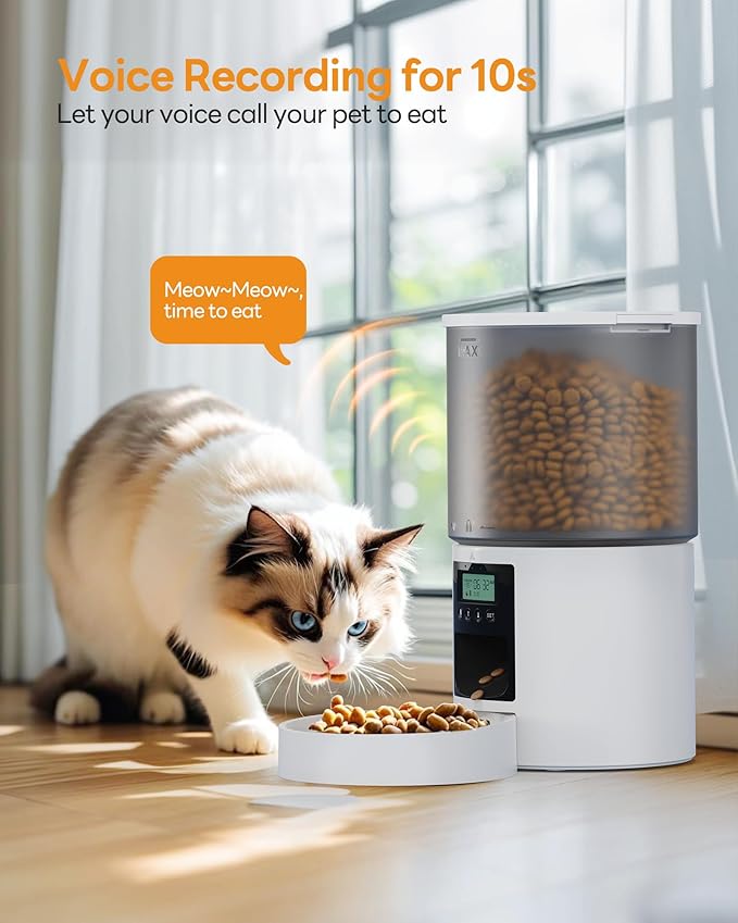 Automatic Cat Feeder Food Dispenser: 4L Timed Small Dog Dry Food Dispenser with 10s Voice - Distributeur Nourriture Chat Hund Programmable - Auto Pet Feeder with 1-6 Meals White-PawvioPets