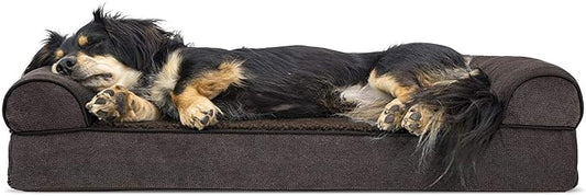 FurHaven Soft, Orthopedic Foam Sofa Dog Bed with Washable & Removable Cover - Sherpa/Chenille - Coffee, Dogs Up to 35 lbs - Medium-PawvioPets