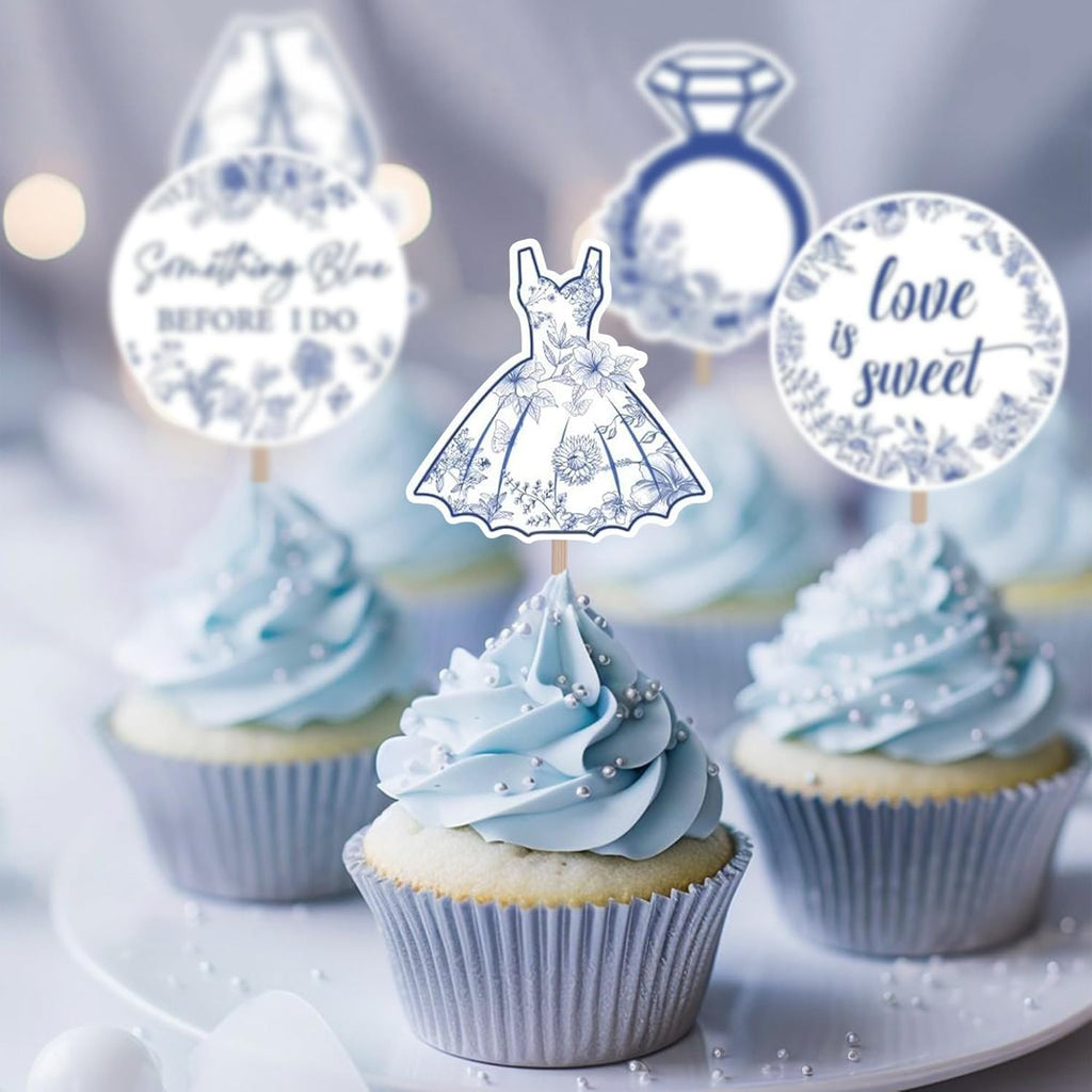 20PCS Something Blue Before I Do cupcake toppers,Something Blue Before I Do Bridal Shower Decorations Cake Topper for Bridal Shower Bachelorette Wedding Engagement Party