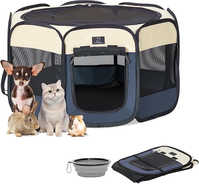 A4Pet Portable Dog Playpen for Small Dogs, 27" Foldable Small Pet Playpen for Puppy/Cat/Rabbit/Chick, Indoor Cat Playpen with Removable Zipper & Mesh Panel(11”W × 7.5”H)-PawvioPets