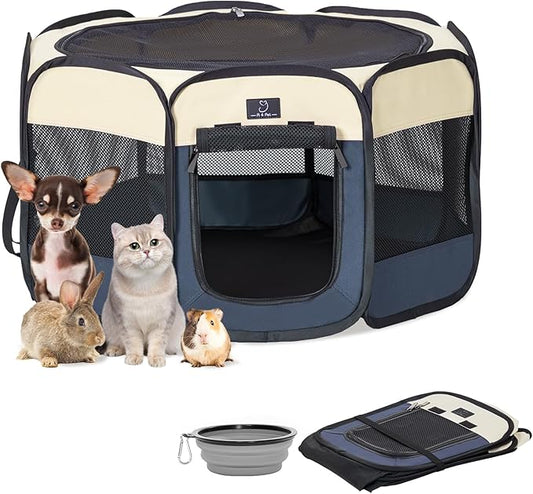 A4Pet Portable Dog Playpen for Small Dogs, 27" Foldable Small Pet Playpen for Puppy/Cat/Rabbit/Chick, Indoor Cat Playpen with Removable Zipper & Mesh Panel(11”W × 7.5”H)-PawvioPets