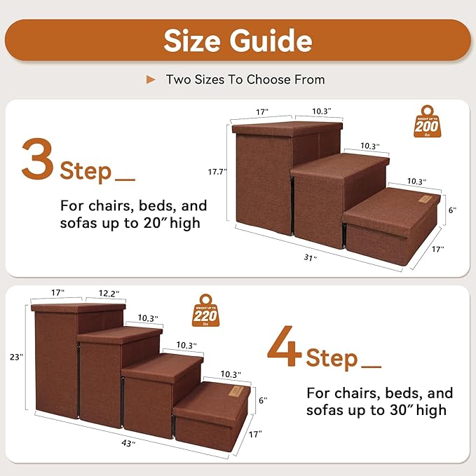 Dog Stairs with Storage 23" H, 4-Step Wider Dog Steps for High Beds Window, Folding Sturdy Pet Stairs Gift for Small/Medium/Large Old Dogs Cats, Ramp for Climbing Car Up to 200 lbs, Brown-PawvioPets