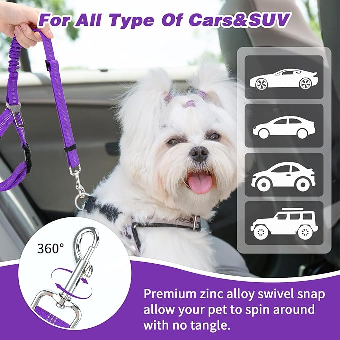 BWOGUE 2 Piece Dog Seat Belt for Car with Elastic Bungee Buffer Safety Seatbelt Car Headrest Restraint Wear Adjustable Metal Buckle Harness in Vehicle Travel for Pet-PawvioPets