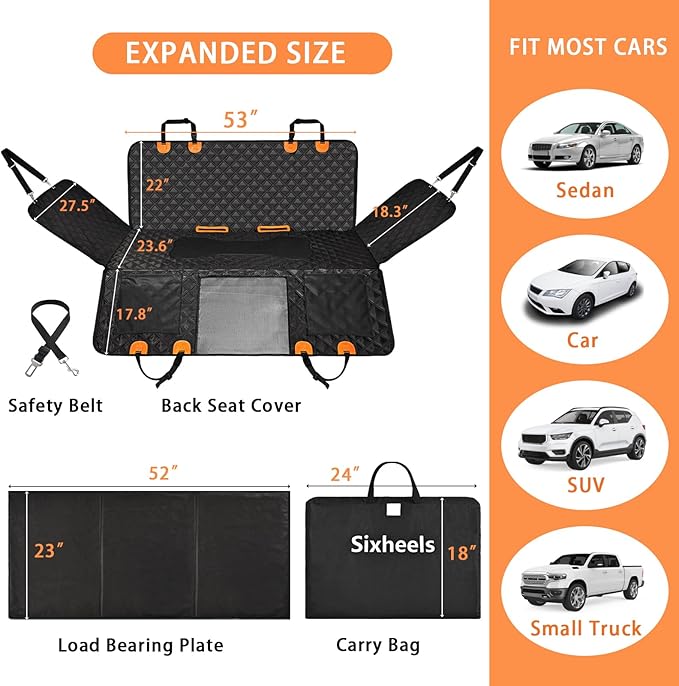 Dog Car Seat Cover Back Seats Protector, Backseat Extender Hard Bottom Rear Seat Pet Cover for Dogs, Waterproof Carseat Covers Dog Hammock Travel Accessories for Car,SUV,Truck-PawvioPets