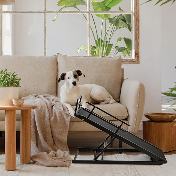 Dog Ramp, 5 Level Adjustable Wooden Folding Pet Ramp for Middle Bed, Couch,SUV-High Traction, Portable Paw Ramps for Small & Large Old Dogs & Cats - Furniture Quality-PawvioPets
