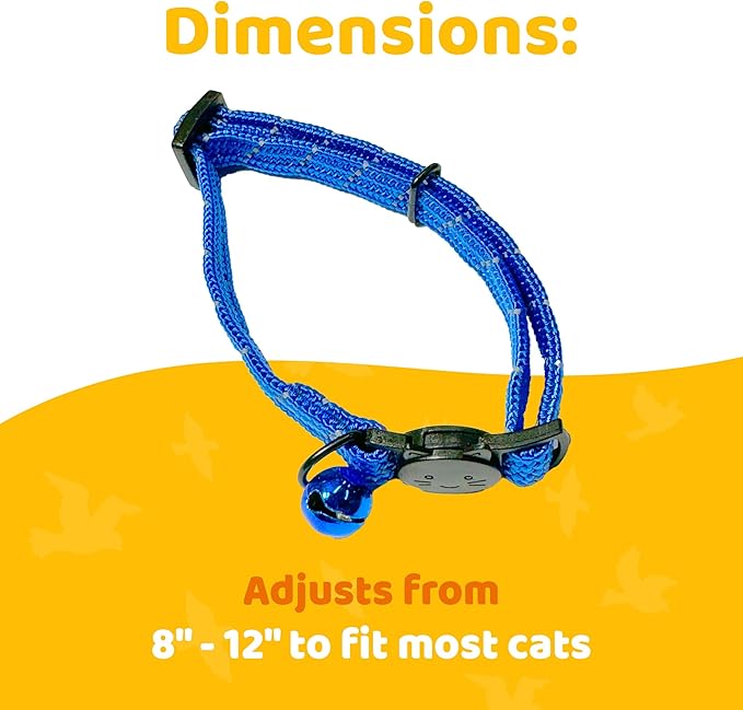 BirdsBeSafe® Break Away Cat Collar with Bell, Reflective Thread for Night Visibility, Comfortable Elastic Stretch Cat Collar to Protect Cat from Getting Stuck in The Garden.-PawvioPets