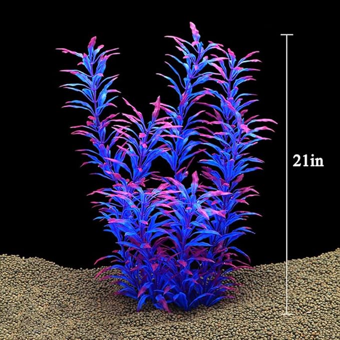 DSkoiph 2 pcs Aquarium Decor Plastic Plants Extra Large 21 Inches Artificial Fish Tank Plants Tall Fish Tank Decorations Artificial Green Water Plants (Purple)-PawvioPets