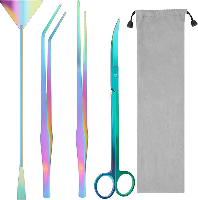 Aquarium Aquascape Tools Kit, 4 in 1 Anti-Rust Aquatic Plant Aquascaping Tool Stainless Steel Black Tweezers Scissors Spatula for Aquarium Tank Clean Fish Tank Aquascape Accessories Set-PawvioPets
