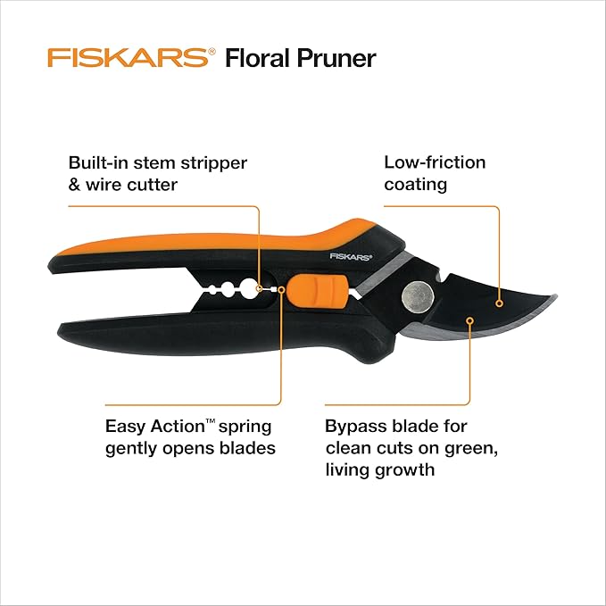 Fiskars Floral Pruning Shears - Plant Cutting Scissors/Garden Clippers For Deadheading and Working with Flowers - Black/Orange-PawvioPets