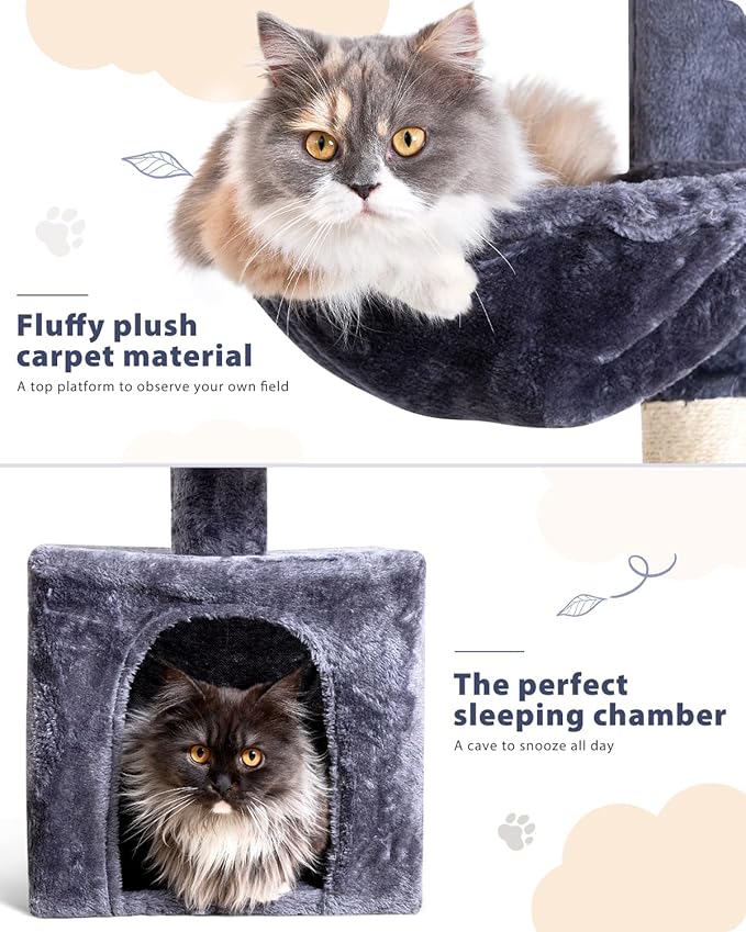 Floor to Ceiling Cat Tree, 5-Tier Height (95-109 inches) - Adjustable Cat Climbing Tower with Sisal Scratching Posts, Cat Condo, Hammock, Platforms, and Hanging Balls-PawvioPets